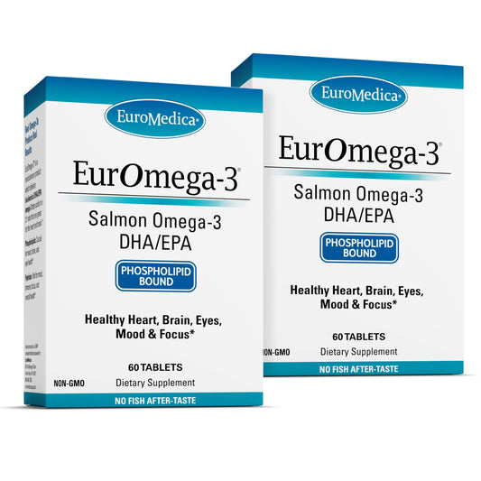 EuroMedica EurOmega-3 bottle with phospholipid DHA and EPA for potential brain support.