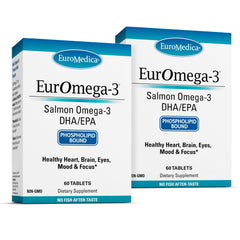 EuroMedica EurOmega-3 bottle with phospholipid DHA and EPA for potential brain support.