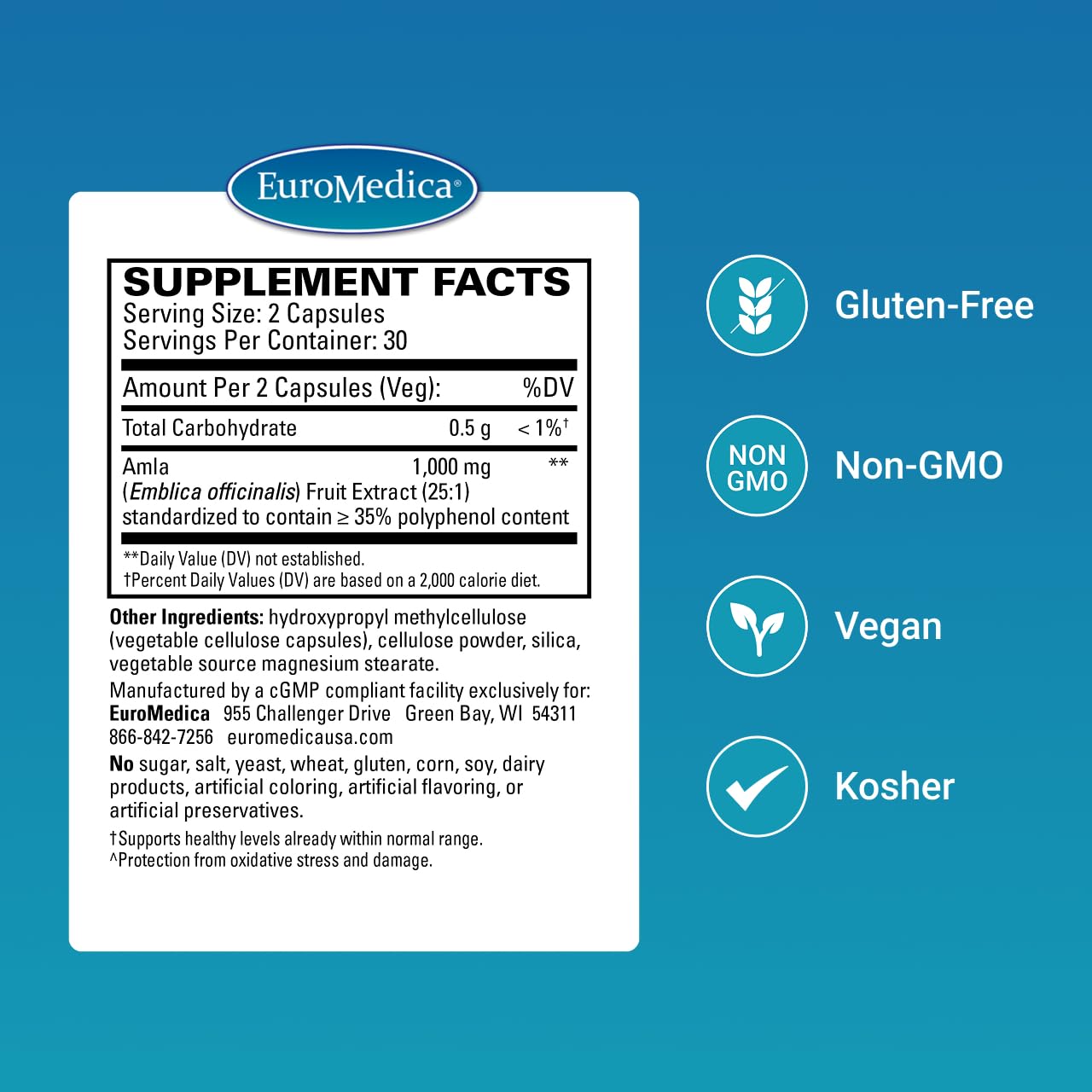 Euromedica bottle pour shows convenient dosage for daily antioxidant support