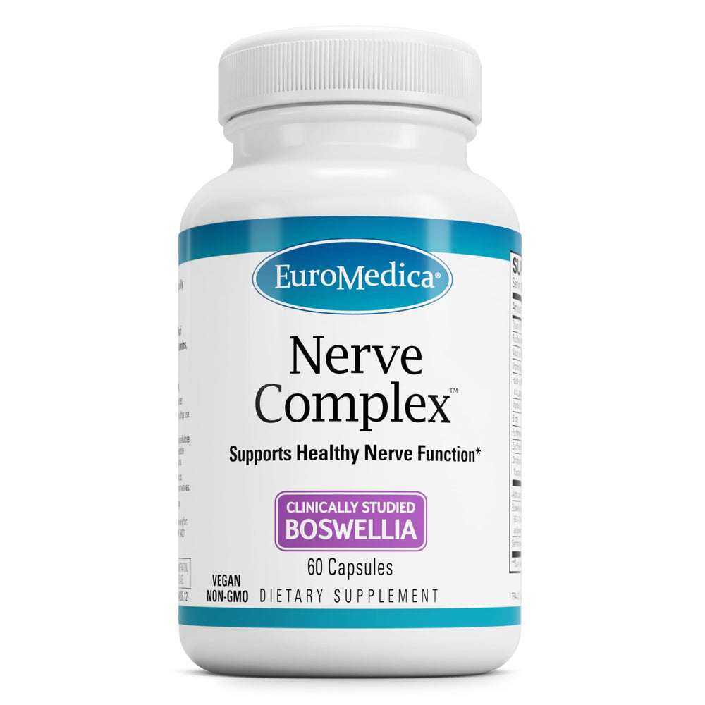 EuroMedica Nerve Complex bottle front view for vegan nerve health support.