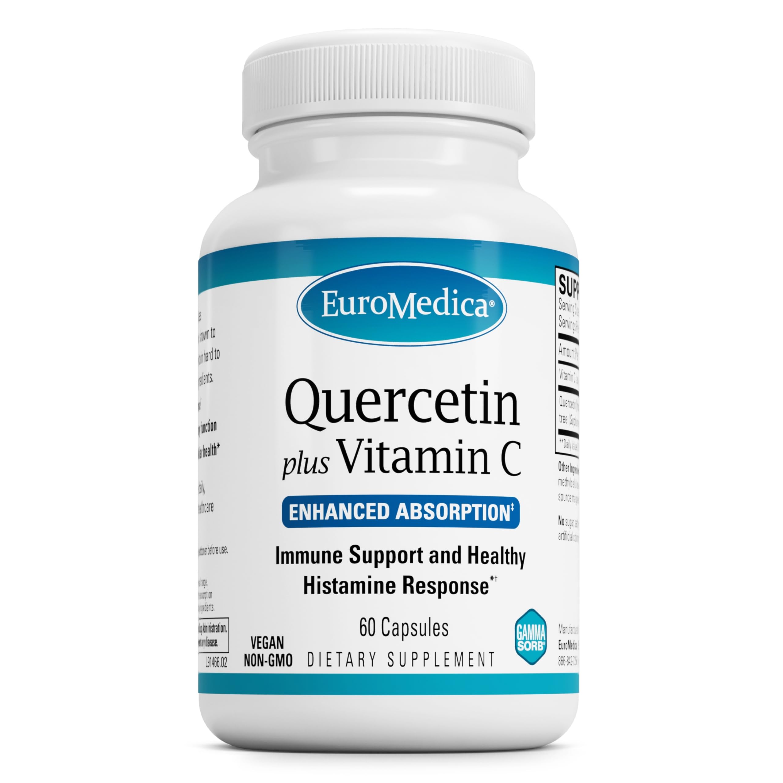 EuroMedica Quercetin Plus Vitamin C bottle front view for immune support