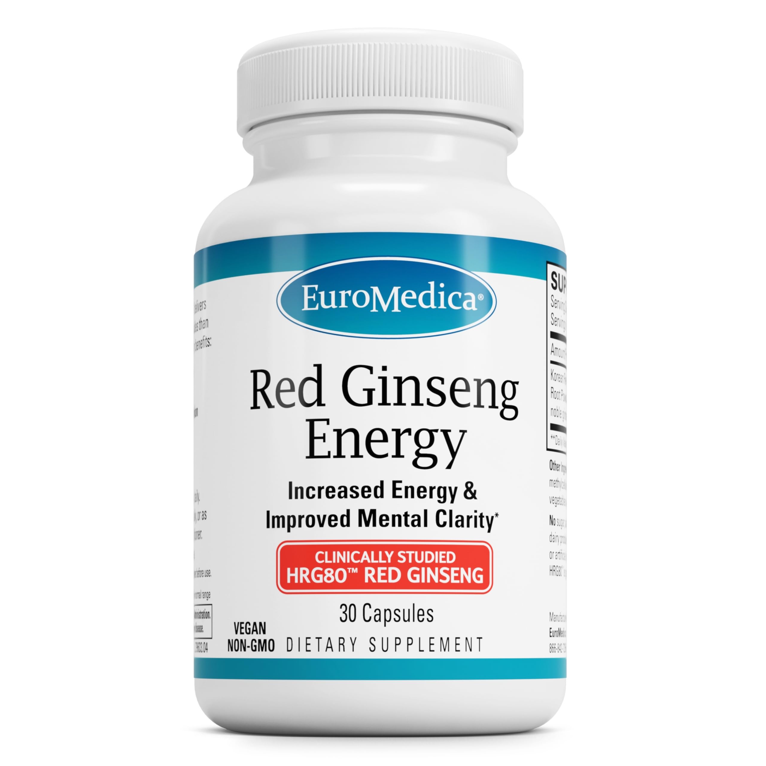 EuroMedica Red Ginseng Energy bottle-front image highlighting daily focus support