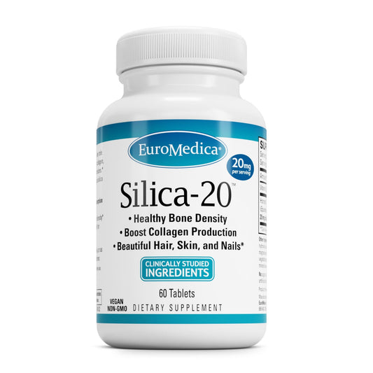 EuroMedica Silica-20 bottle cap close-up indicating quality packaging and freshness