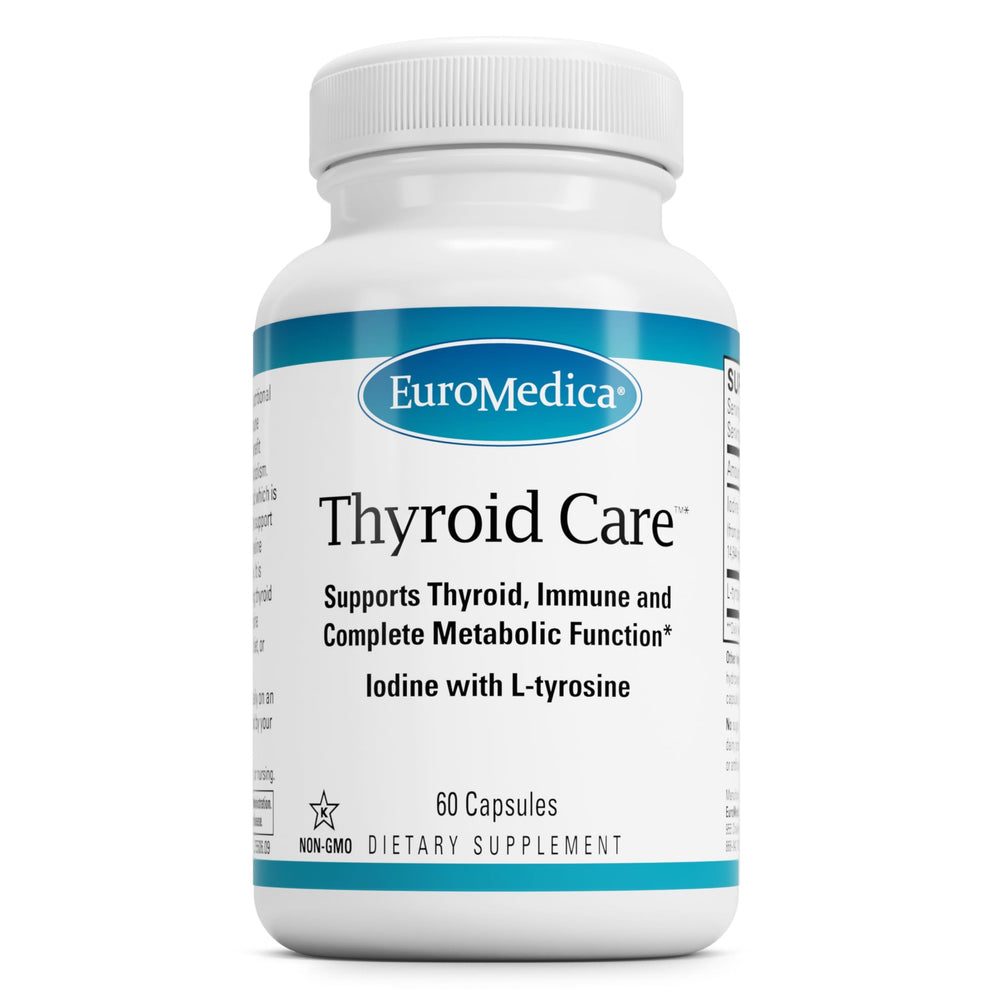 EuroMedica Thyroid Care bottle for daily iodine and L-Tyrosine support.