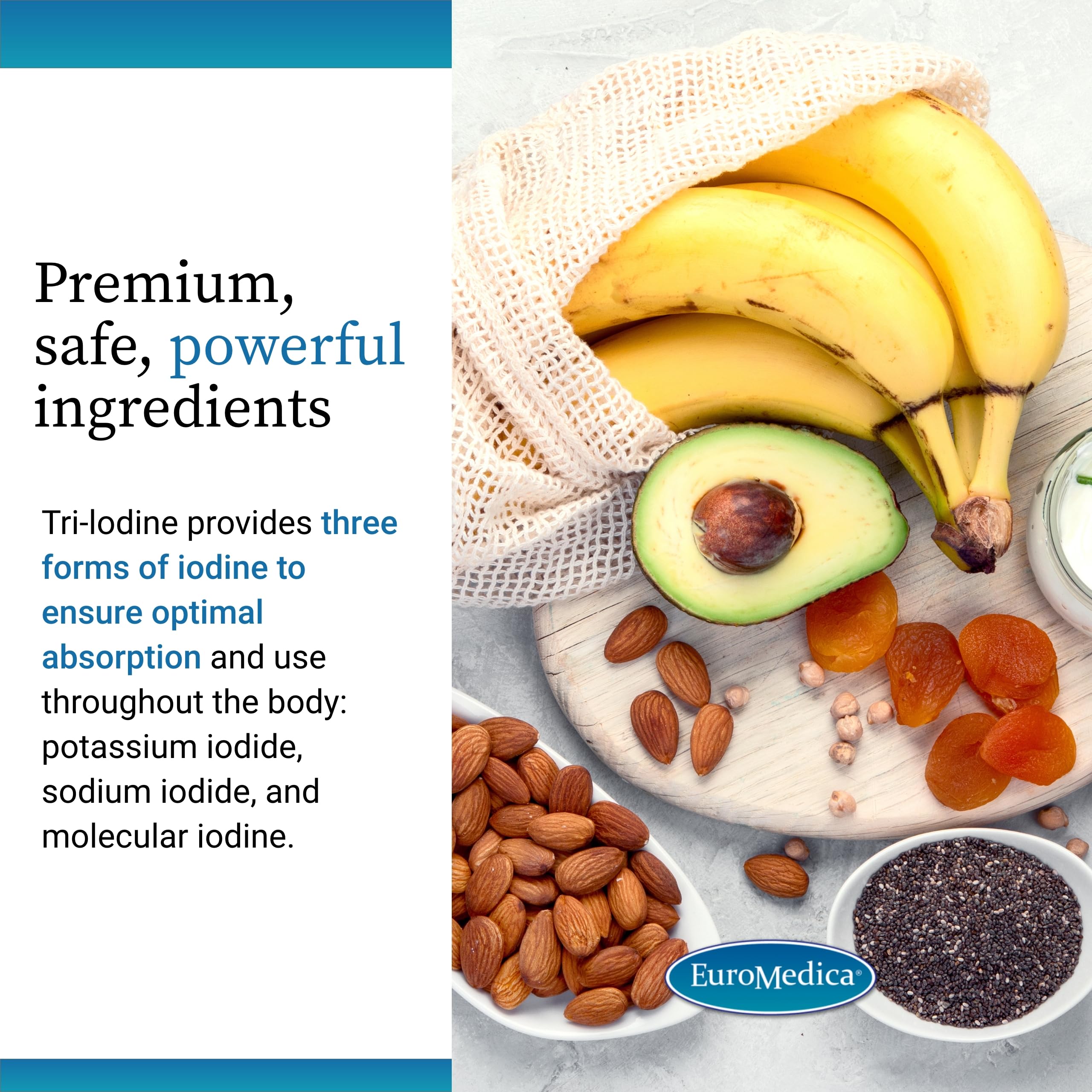 EuroMedica Tri-Iodine packaging emphasizes allergen-free wellness.
