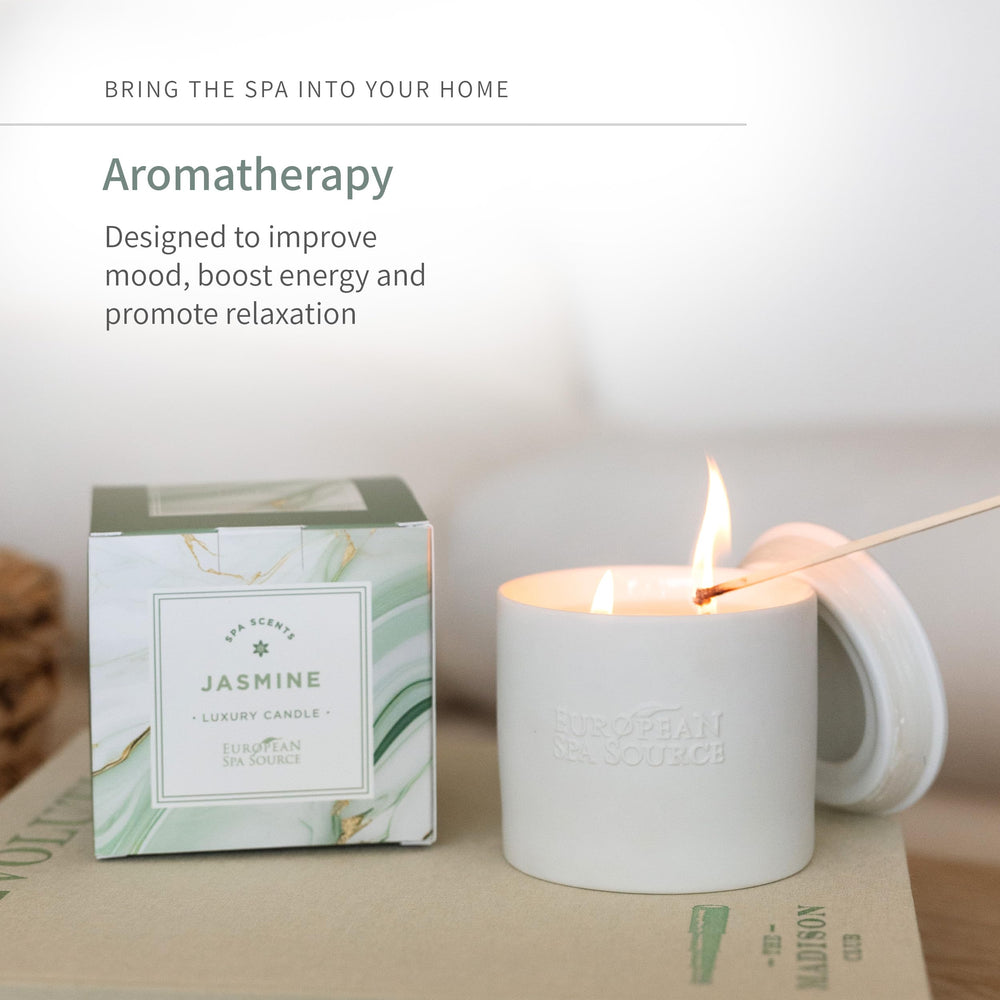 European Spa Source Jasmine Luxury Candle close-up wax detail highlights natural fragrance oils
