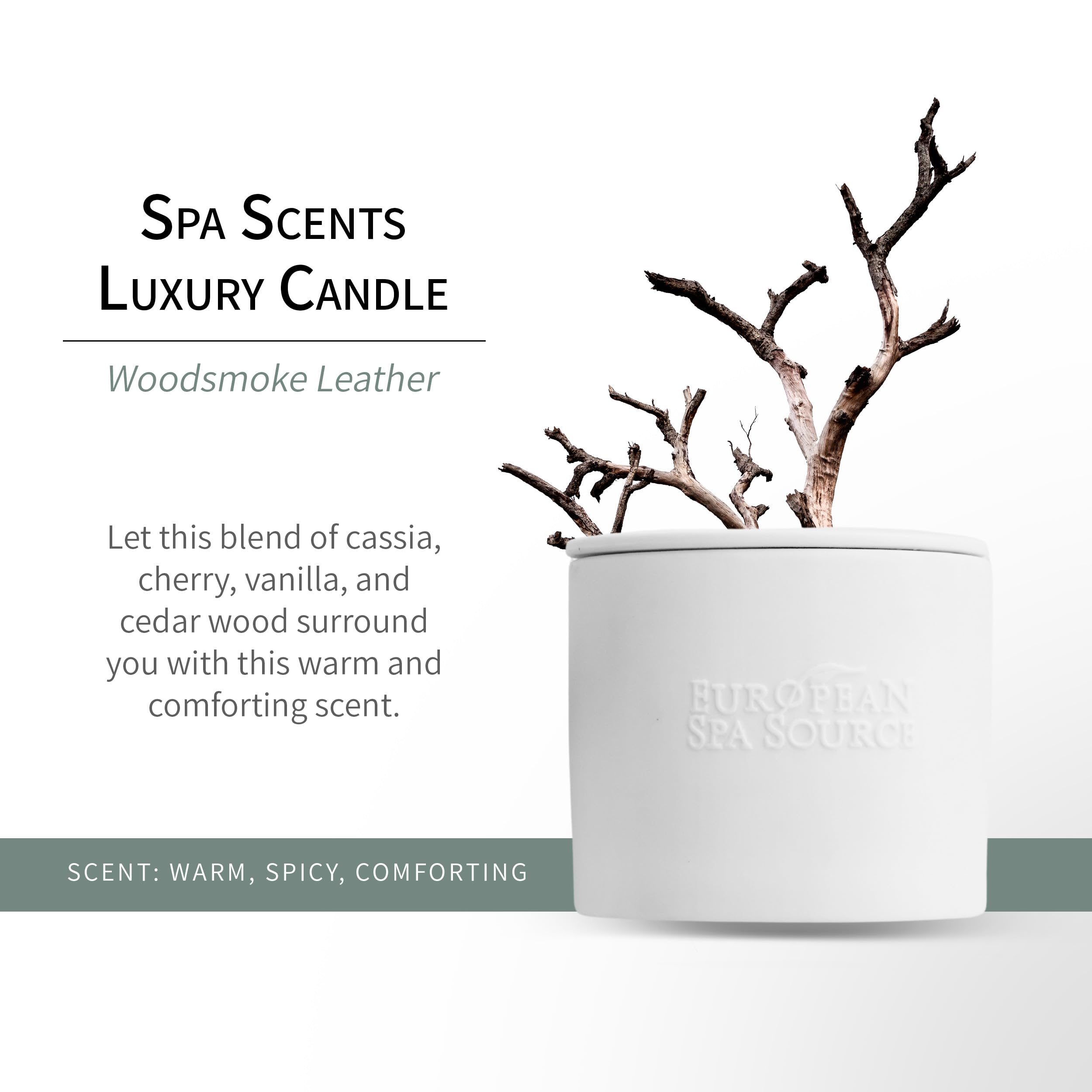 Closeup of soy wax texture on European Spa Source Woodsmoke Leather Candle.