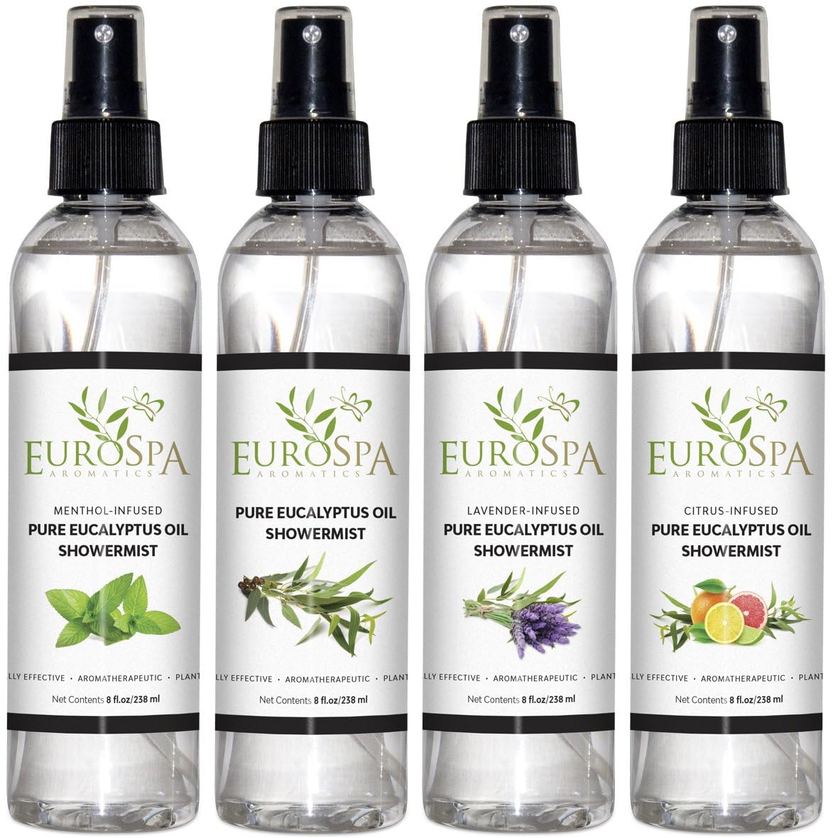 EuroSpa Aromatics eucalyptus oil bottle pour delivers spa-like aroma in the shower.