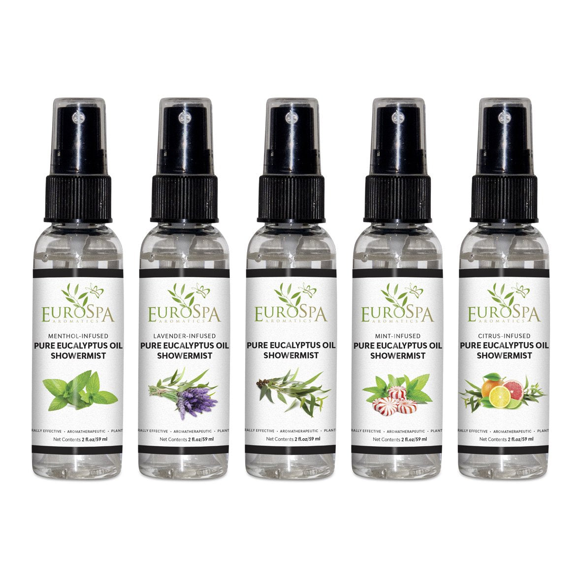 EuroSpa Aromatics eucalyptus oil bottle pour for invigorating shower aromatherapy.