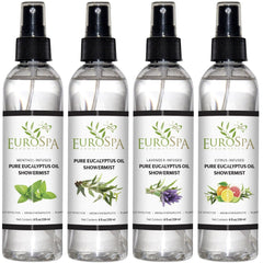 EuroSpa Aromatics eucalyptus oil bottle pour delivers spa-like aroma in the shower.