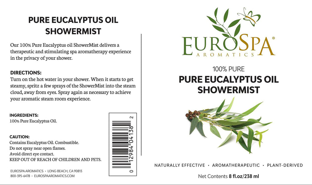Shower shelf with EuroSpa Aromatics eucalyptus oil ready for use.