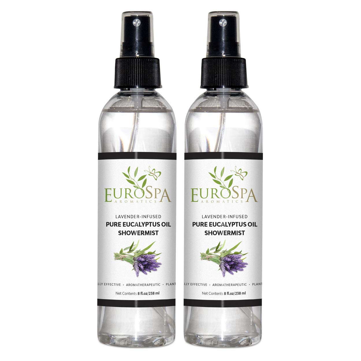 EuroSpa Aromatics pure eucalyptus showermist bottle pour for refreshing aromatherapy.