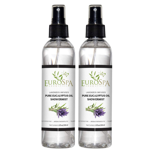 EuroSpa Aromatics pure eucalyptus showermist bottle pour for refreshing aromatherapy.