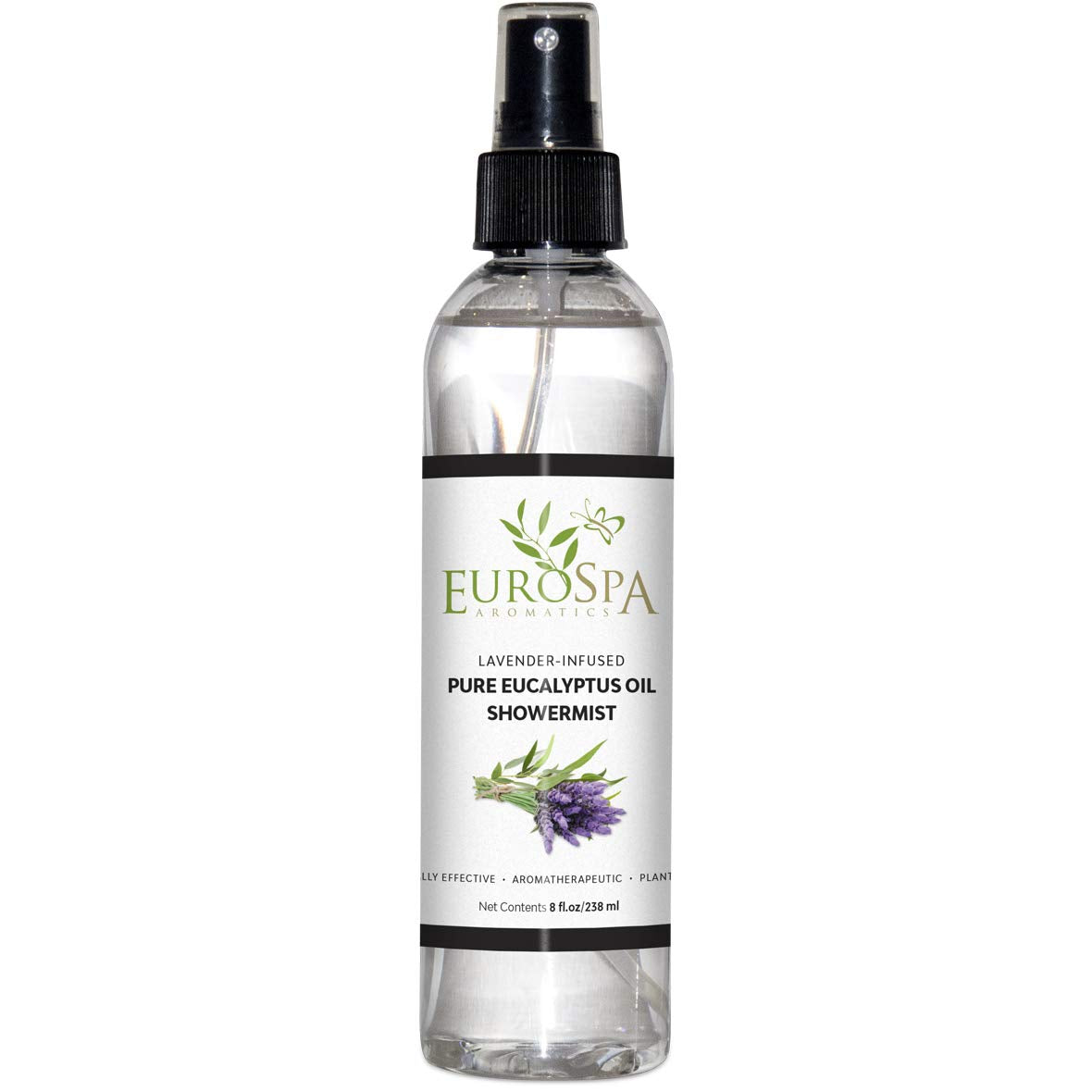 EuroSpa Aromatics pure eucalyptus ShowerMist 8oz bottle for at-home spa aromatherapy.