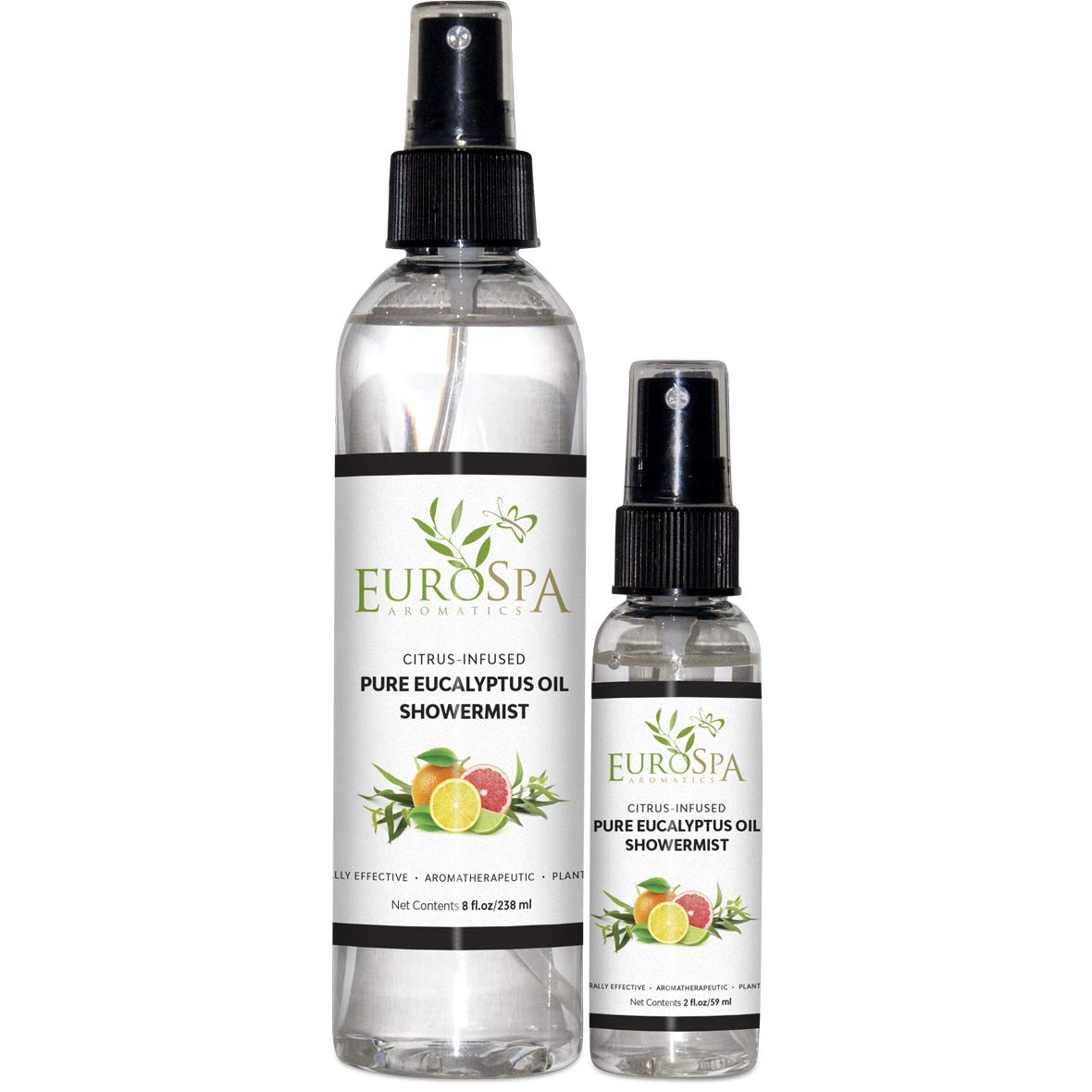 EuroSpa Aromatics pure eucalyptus ShowerMist bottle front for refreshing aromatherapy.