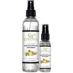 EuroSpa Aromatics pure eucalyptus ShowerMist bottle front for refreshing aromatherapy.