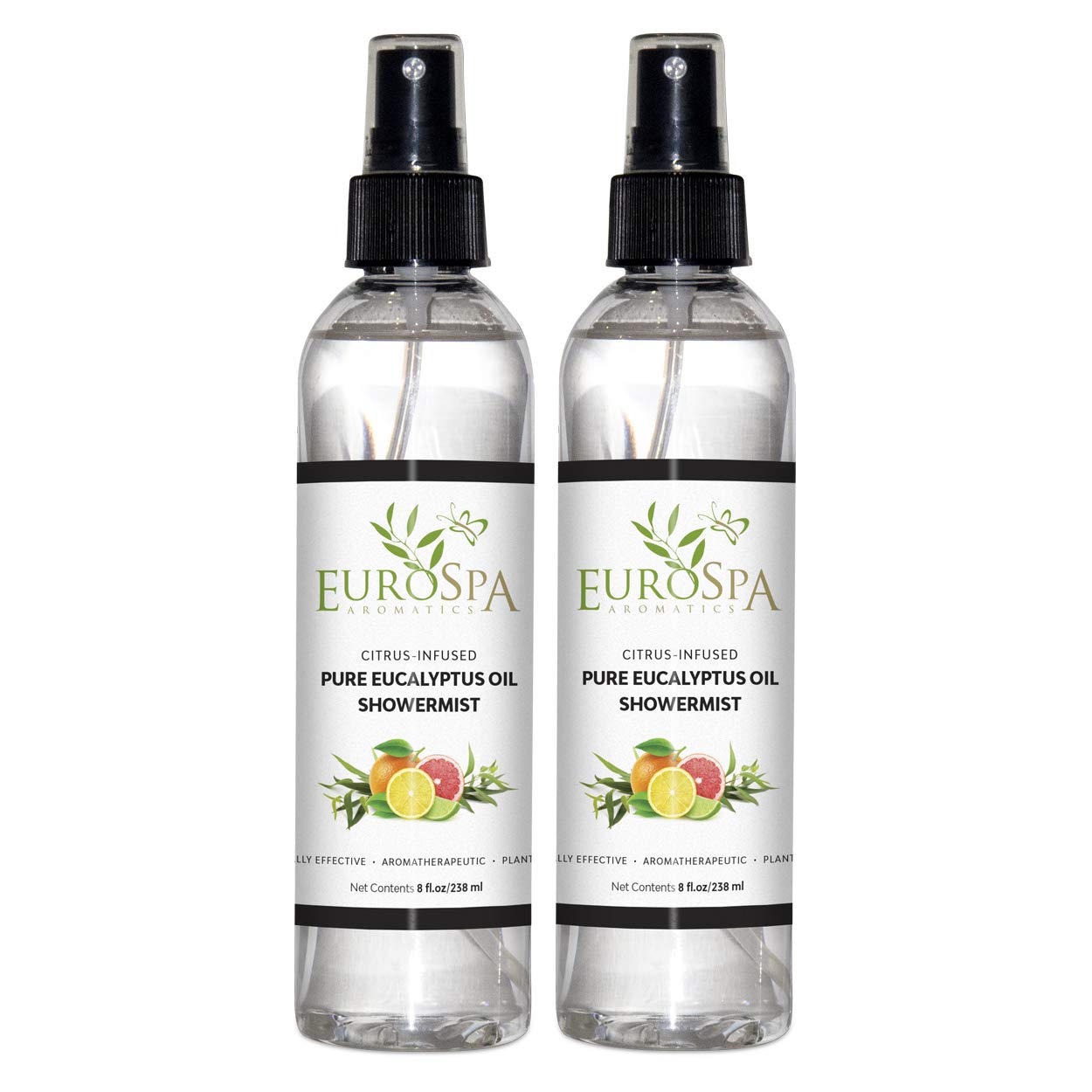 EuroSpa Aromatics Pure Eucalyptus Oil ShowerMist bottle offers invigorating aromatherapy for a refreshing shower.