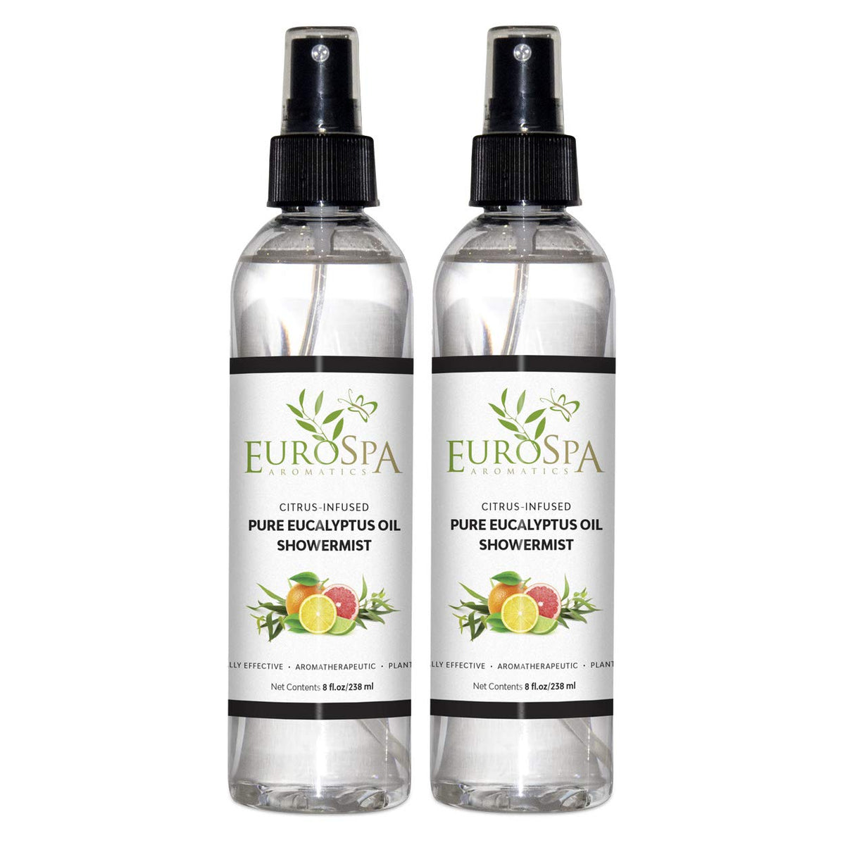 EuroSpa Aromatics Pure Eucalyptus Oil ShowerMist bottle offers invigorating aromatherapy for a refreshing shower.
