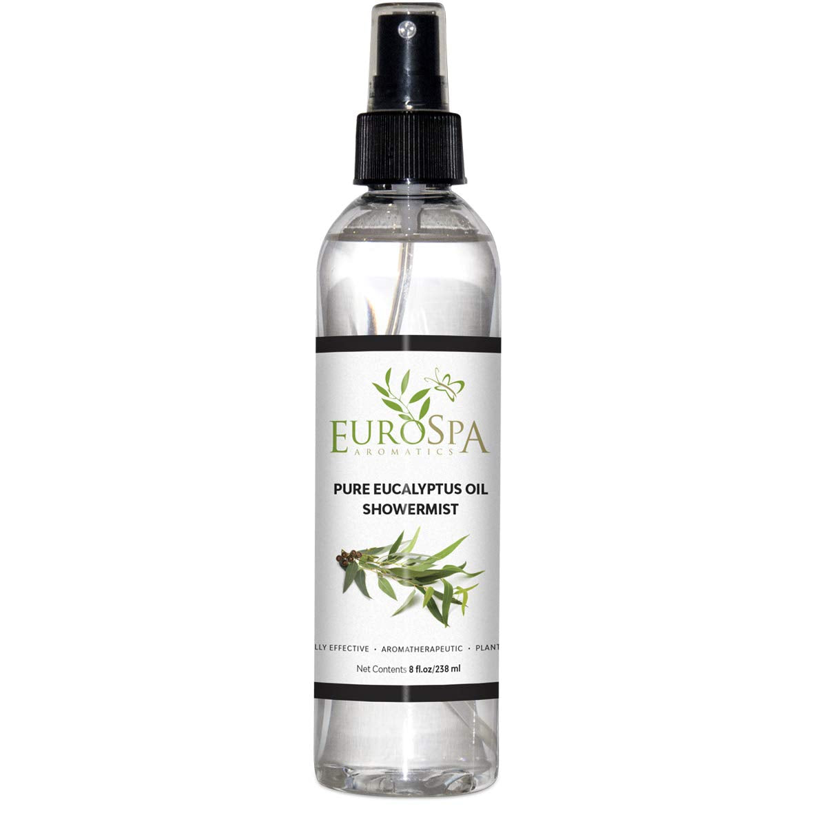 EuroSpa Aromatics Pure Eucalyptus Oil ShowerMist bottle for refreshing at-home spa aroma.