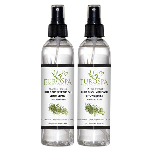 EuroSpa Aromatics pure eucalyptus oil showermist bottle for spa-at-home rituals.