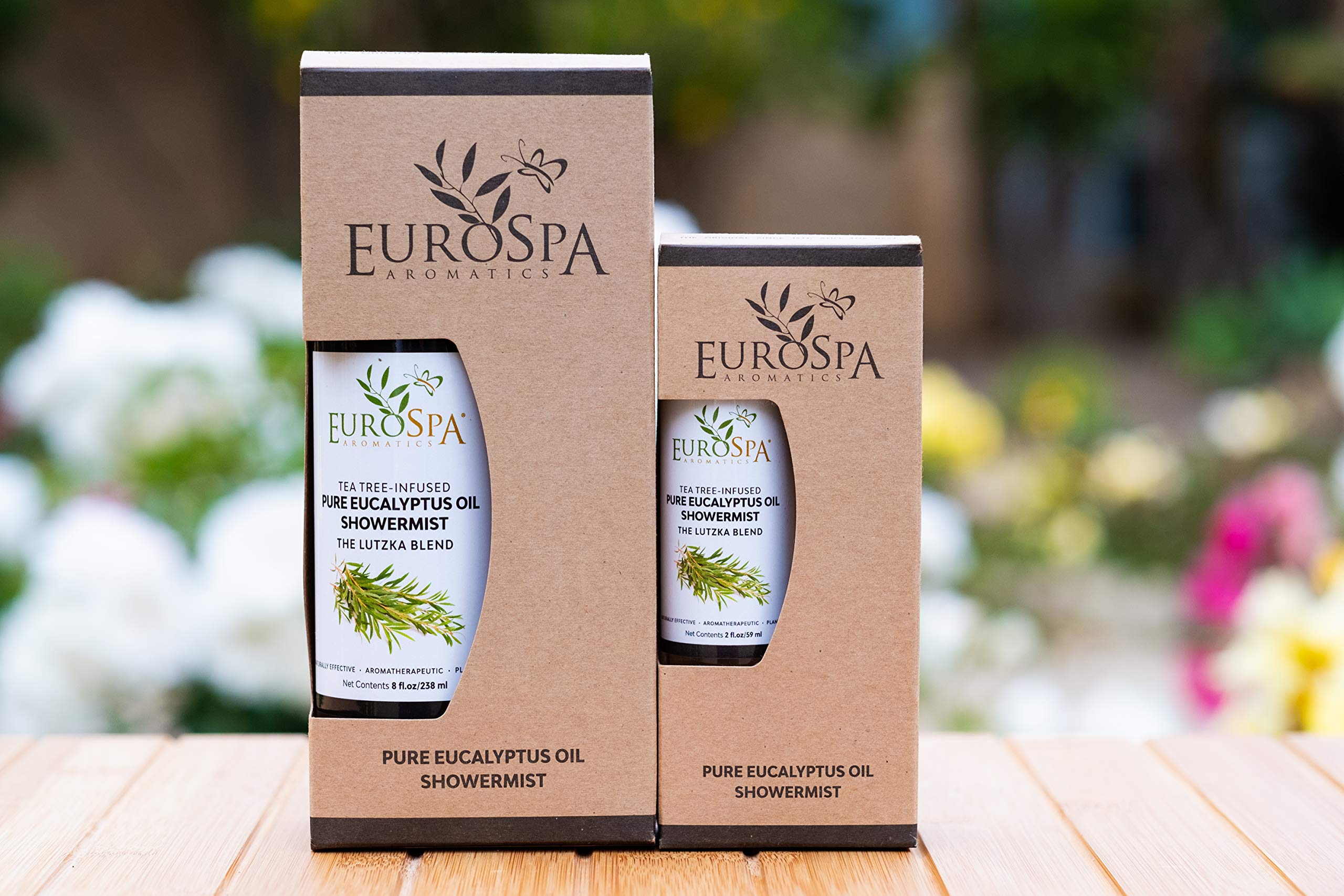 EuroSpa Aromatics pure eucalyptus oil showermist spray head captures mist for quick refresh.