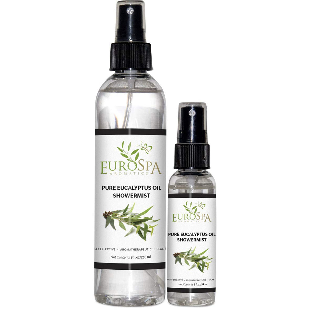 EuroSpa Aromatics 8oz ShowerMist bottle releasing a refreshing spa aroma