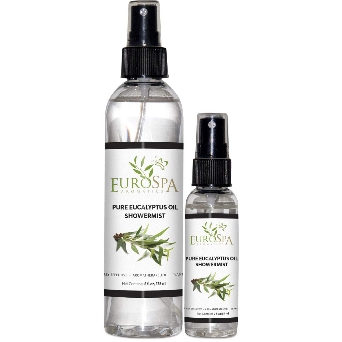 EuroSpa Aromatics 8oz ShowerMist bottle releasing a refreshing spa aroma