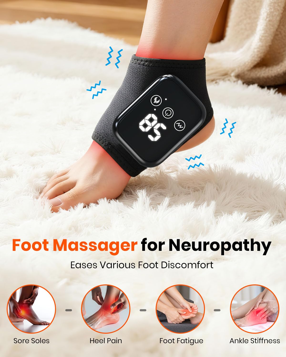 EURPMASK Foot Renew massager control panel and visible battery for versatile settings.