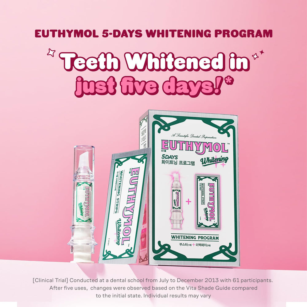 Euthymol color-change-booster-pink-to-white shows active brightening progress.