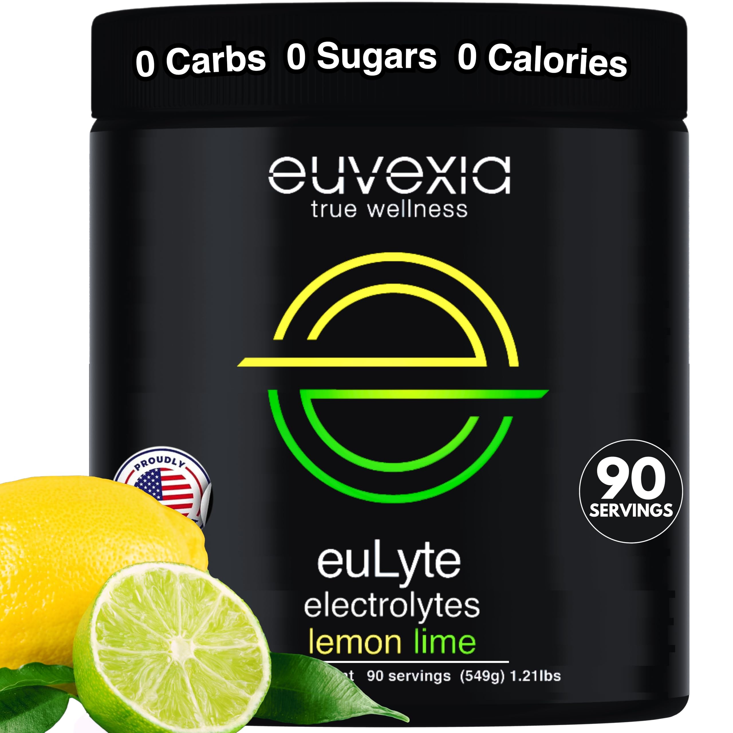 Euvexia euLyte lemon-lime tub front for zero-sugar hydration.