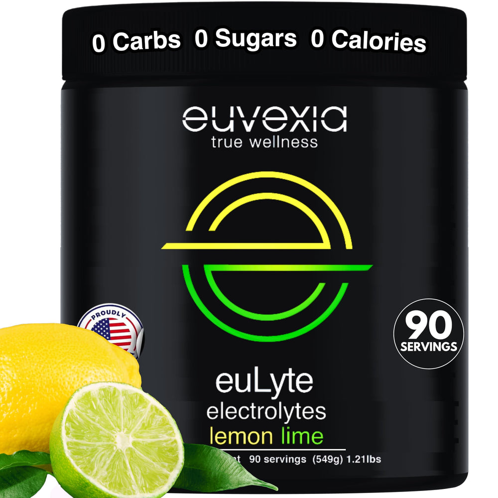 Euvexia euLyte lemon-lime tub front for zero-sugar hydration.