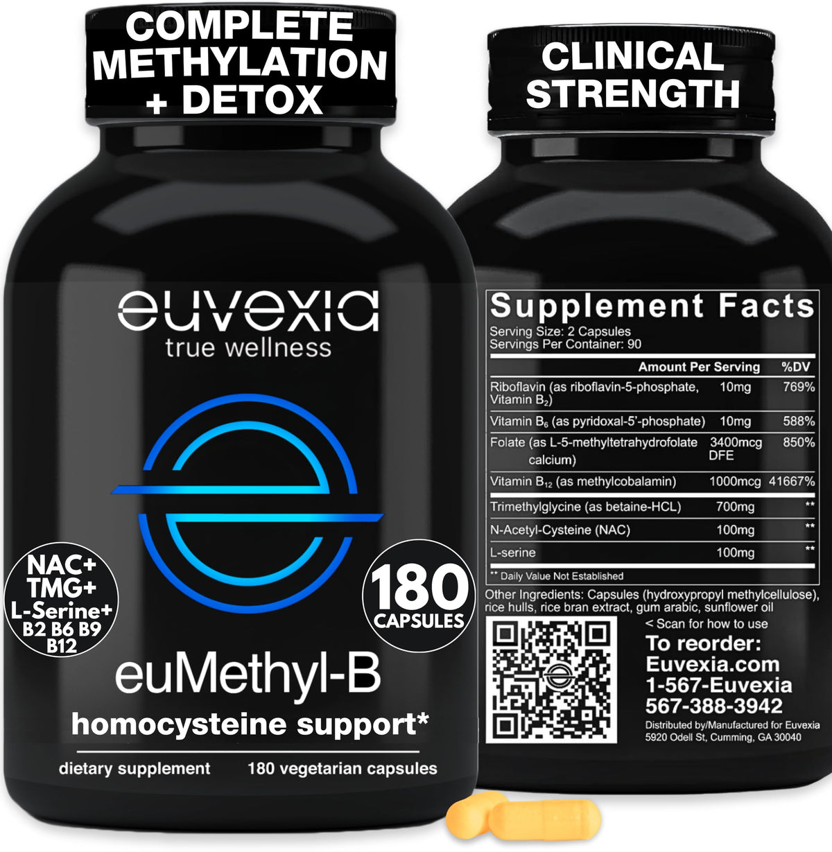 Euvexia euMethyl-B bottle front showing complete methylated B complex for daily support