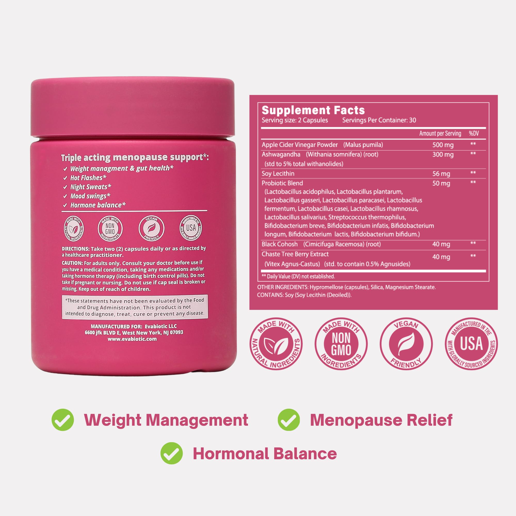 EVABIOTIC Complete Menopause black cohosh tablet highlighting mood support
