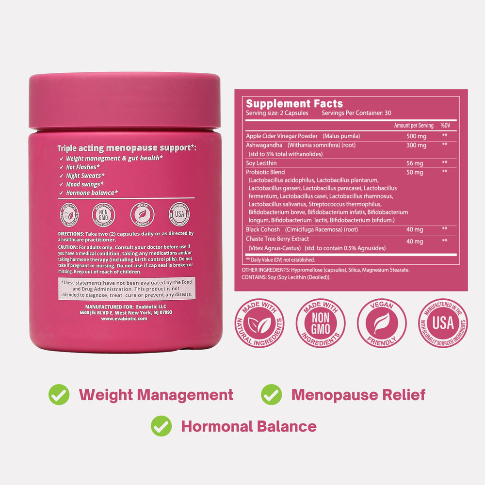EVABIOTIC Complete Menopause black cohosh tablet highlighting mood support