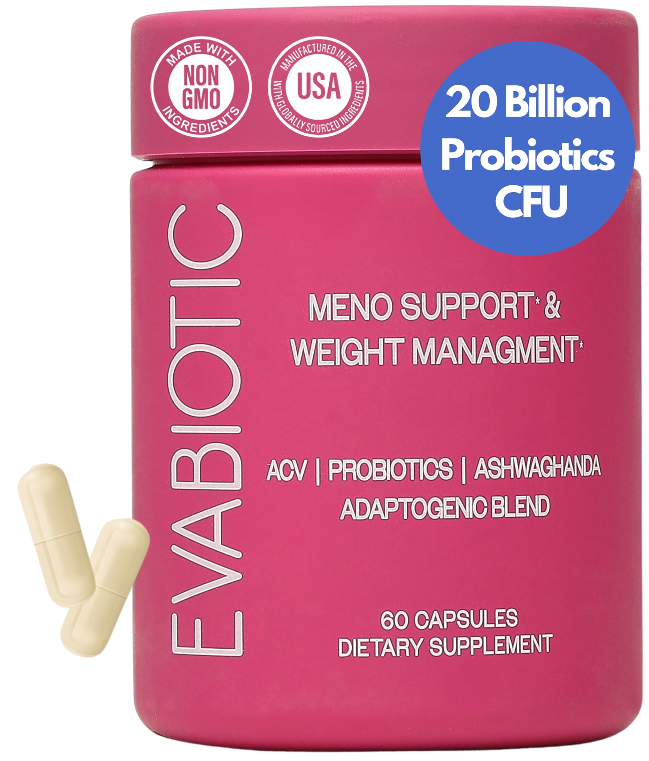 EVABIOTIC Complete Menopause bottle front with 60 vegan capsules for daily balance