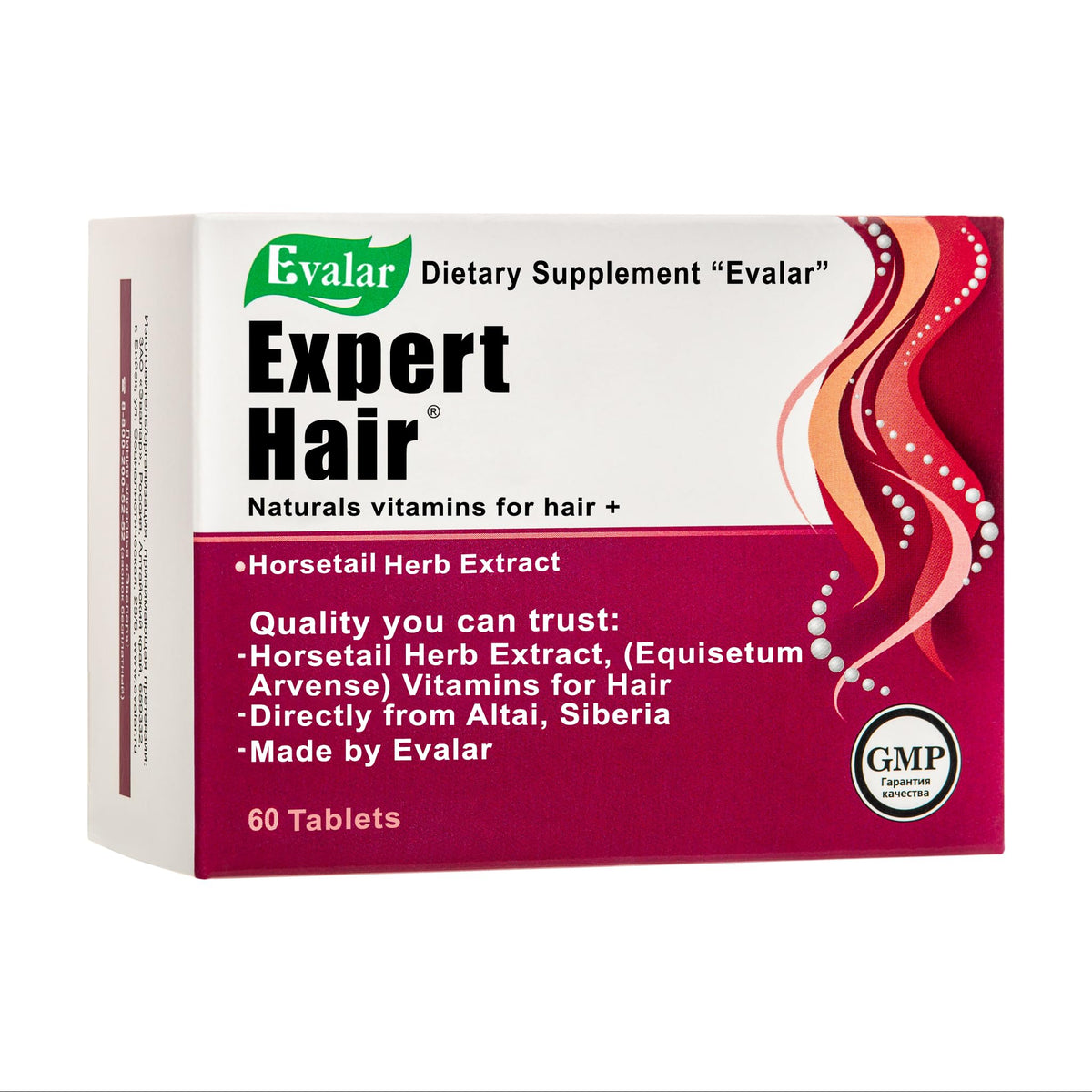 Evalar Expert Hair Horsetail bottle with tabs for daily hair nourishment.