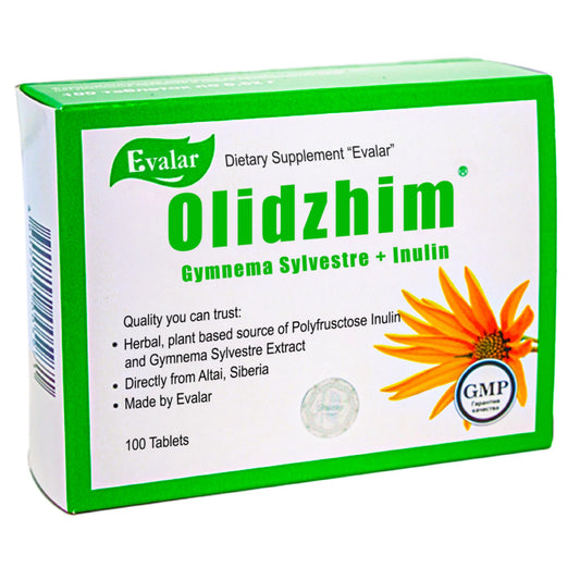 Evalar Gymnema Sylvestre Inulin Olidzhim bottle ready for daily herbal support.