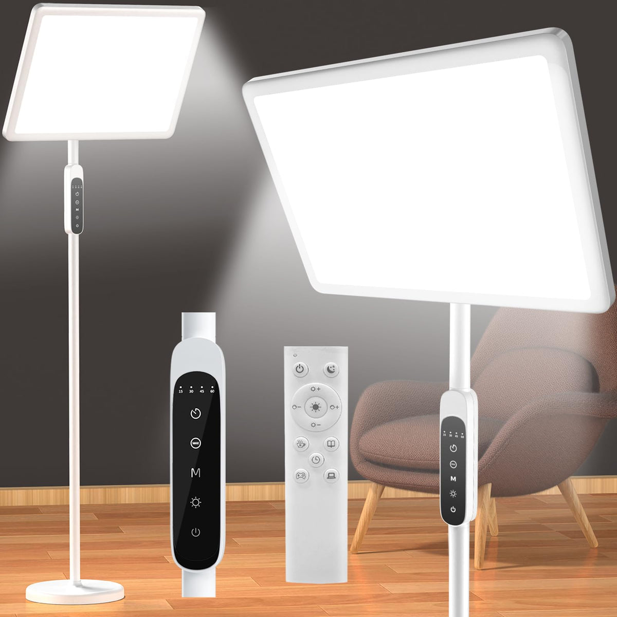 EVATEALE 12,000 Lux lamp front view showing bright daylight-like illumination for home use