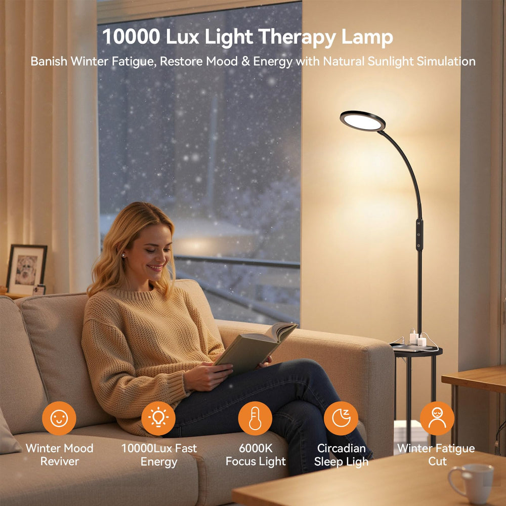 EVATEALE floor lamp with side table in a modern home office setup