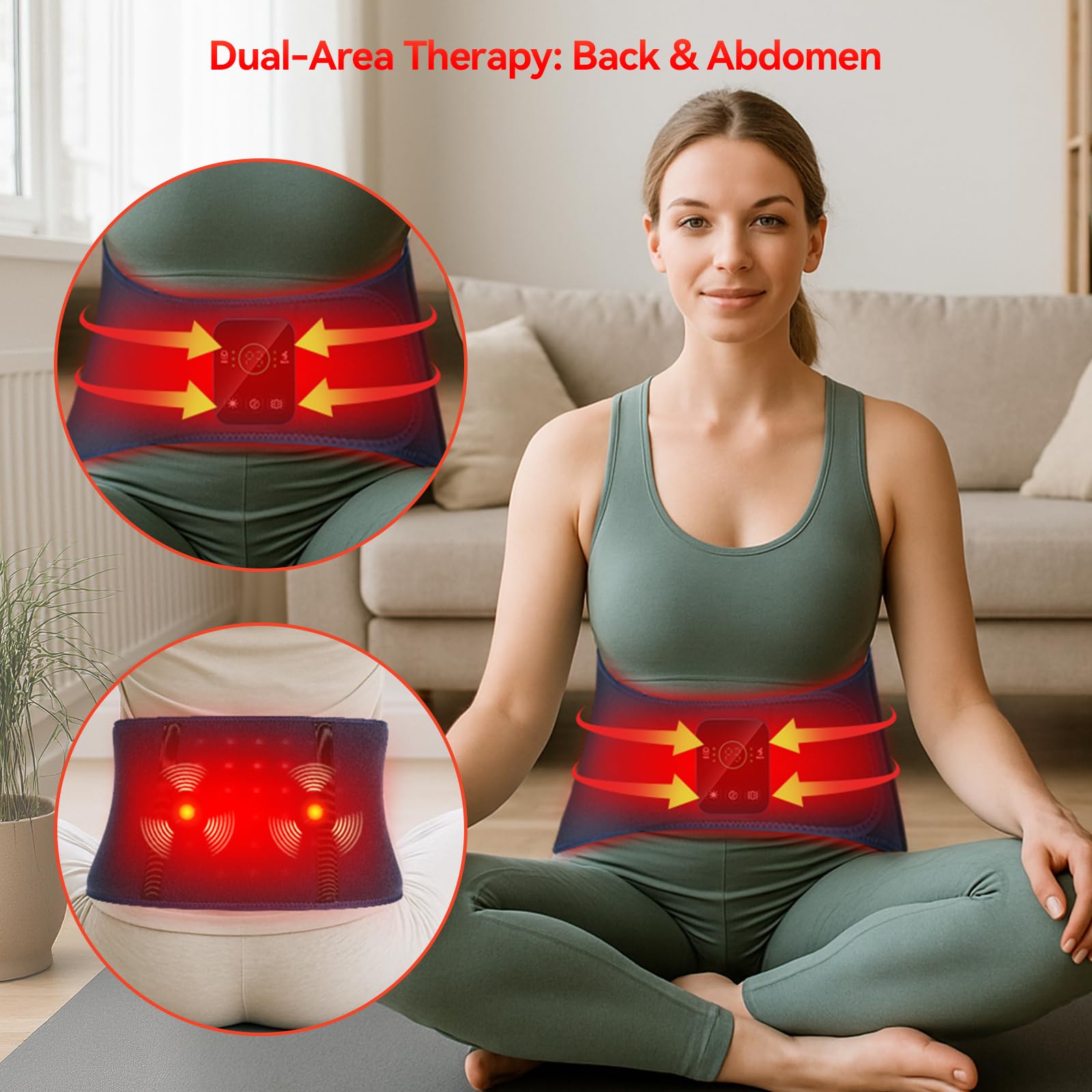 EVATEALE red light therapy belt on belly for abdominal care and comfort.