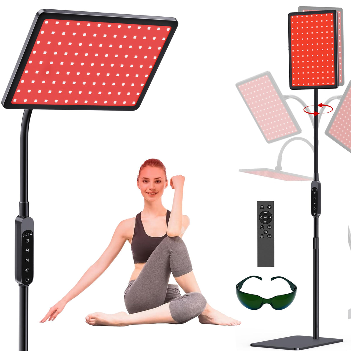 EVATEALE red light therapy lamp showing dual 660nm/850nm wavelengths for at-home therapy