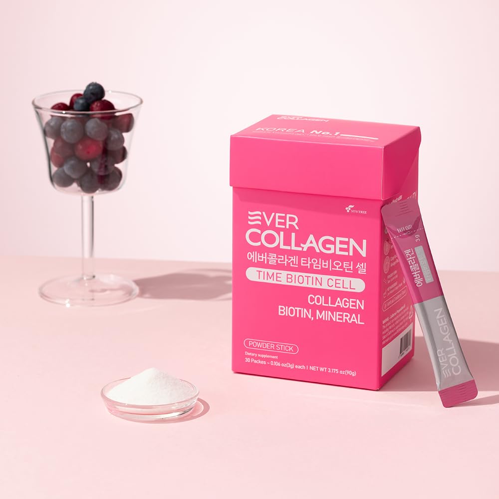 Ever Collagen Time biotin beauty-support formula nourishes hair, skin, and nails daily.