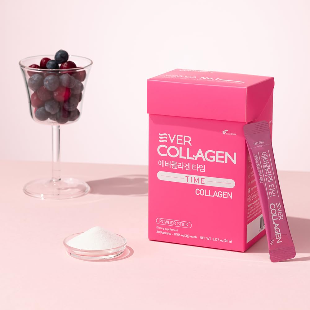 Ever Collagen Time NEWTREE 30 packets box displayed for travel-friendly skincare