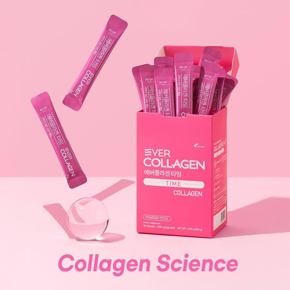 Open packet of Ever Collagen Time NEWTREE shows convenient single-serve use