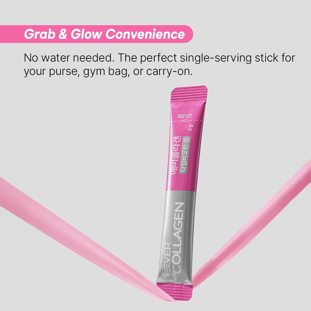 Ever Collagen Time travel-pack sticks provide convenient, water-free daily dose.