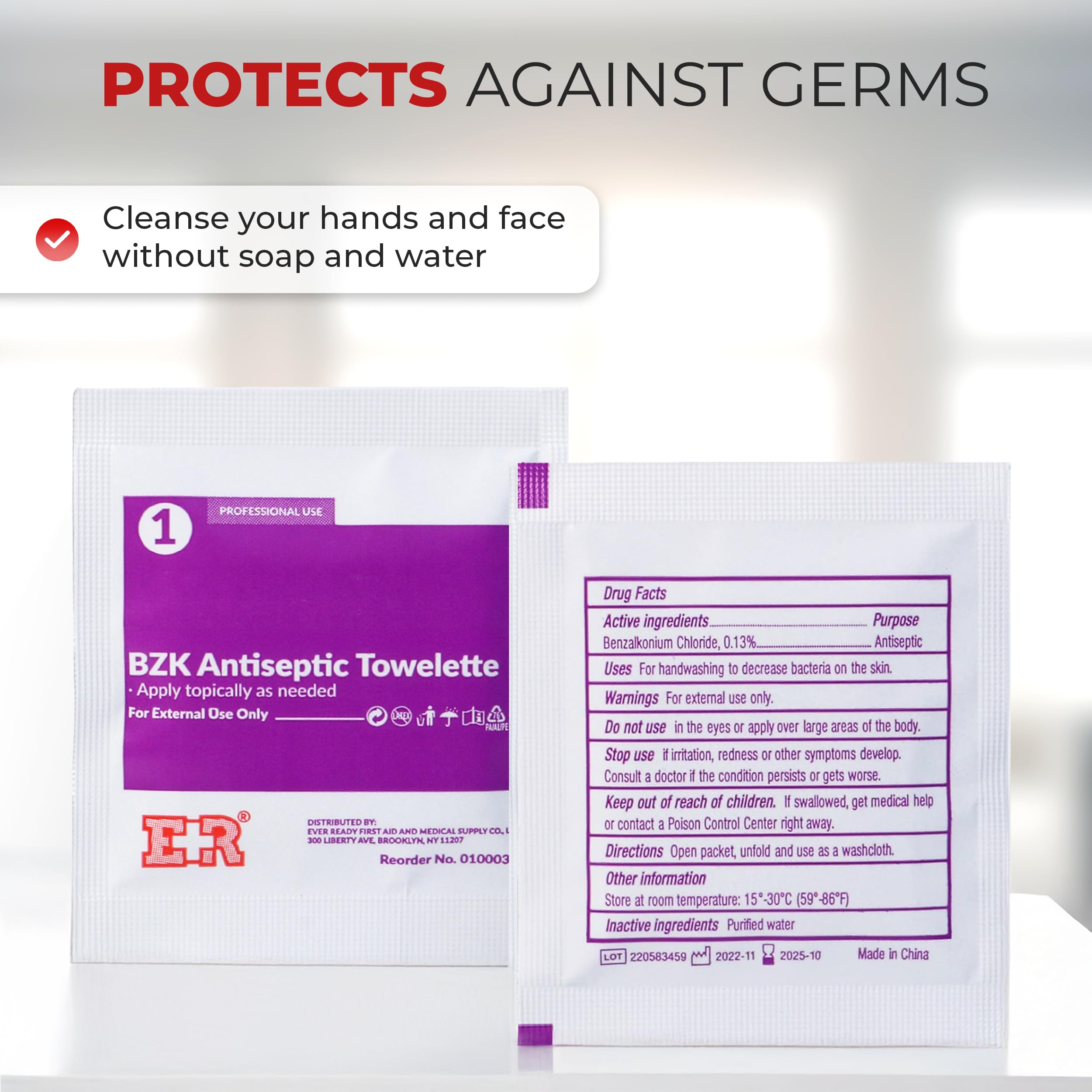 Ever Ready BZK wipes 5x7 inch individually wrapped for travel and on-the-go cleansing