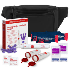 Ever Ready First Aid Diabetic Fanny Pack open showing packed supplies for on-the-go care.
