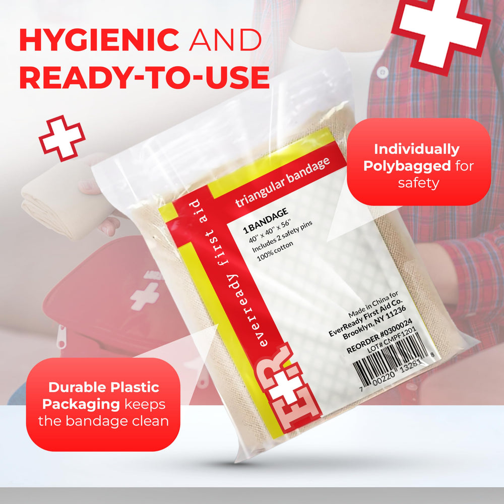 Ever Ready First Aid multi-use triangular bandage for sling, dressing, or immobilization.