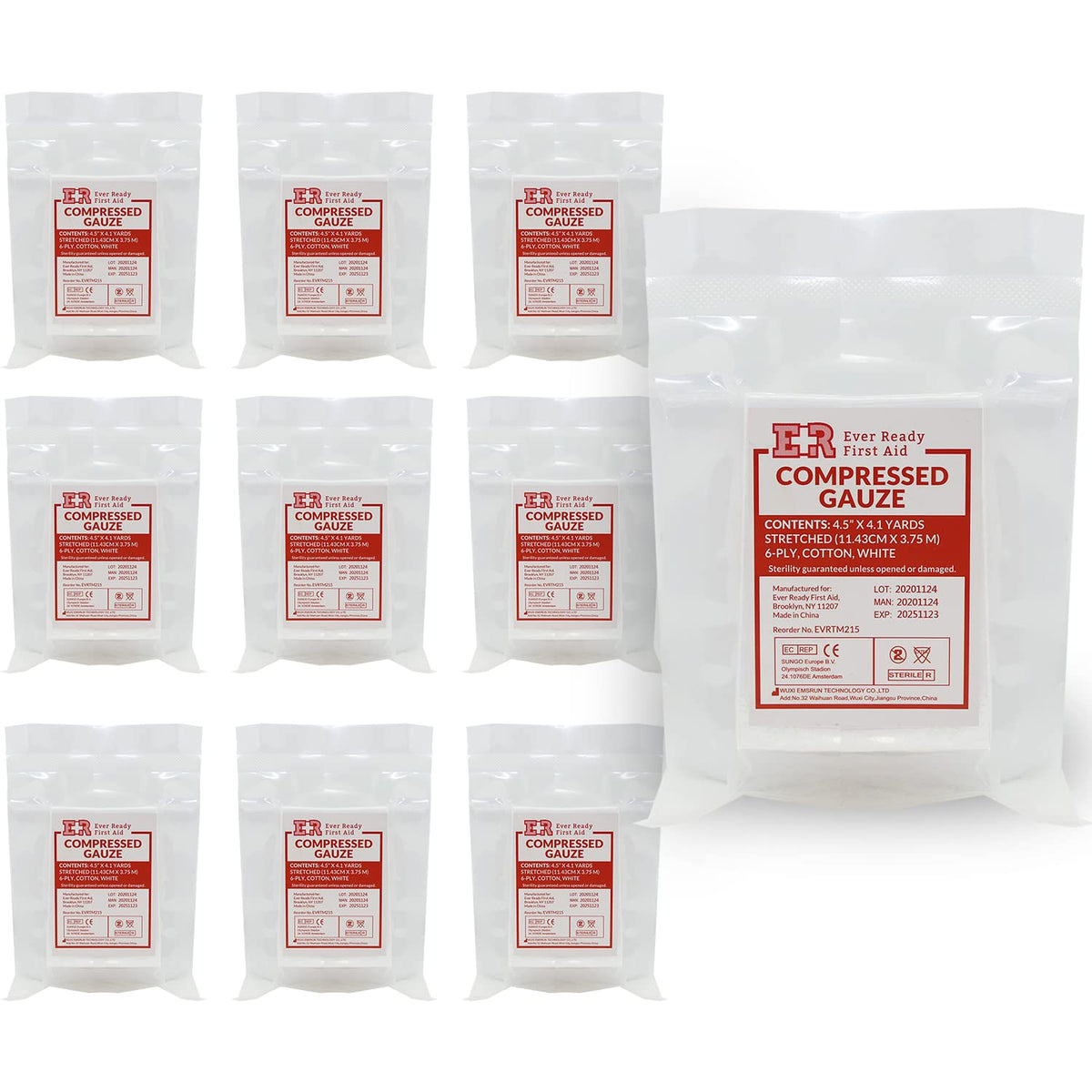 Ever Ready First Aid compressed gauze 6-ply pack for larger wounds and quick dressing prep