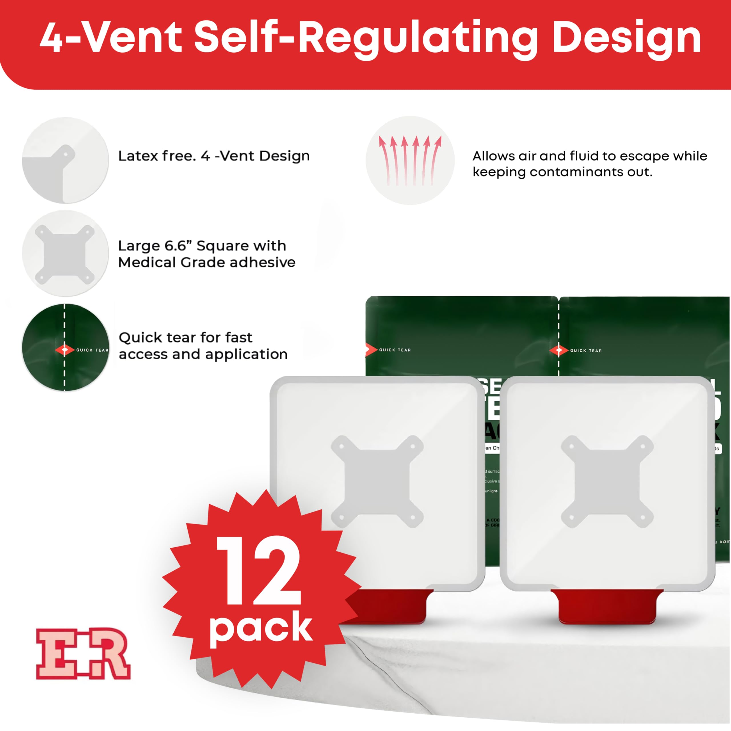 Ever Ready First Aid four-vent system design for controlled air and fluid escape